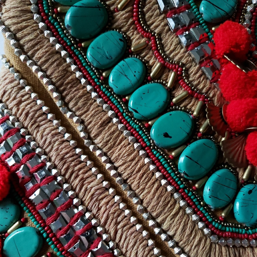 Anthropologie Beaded Pom Pom Envelope Clutch - Picture 7 of 8